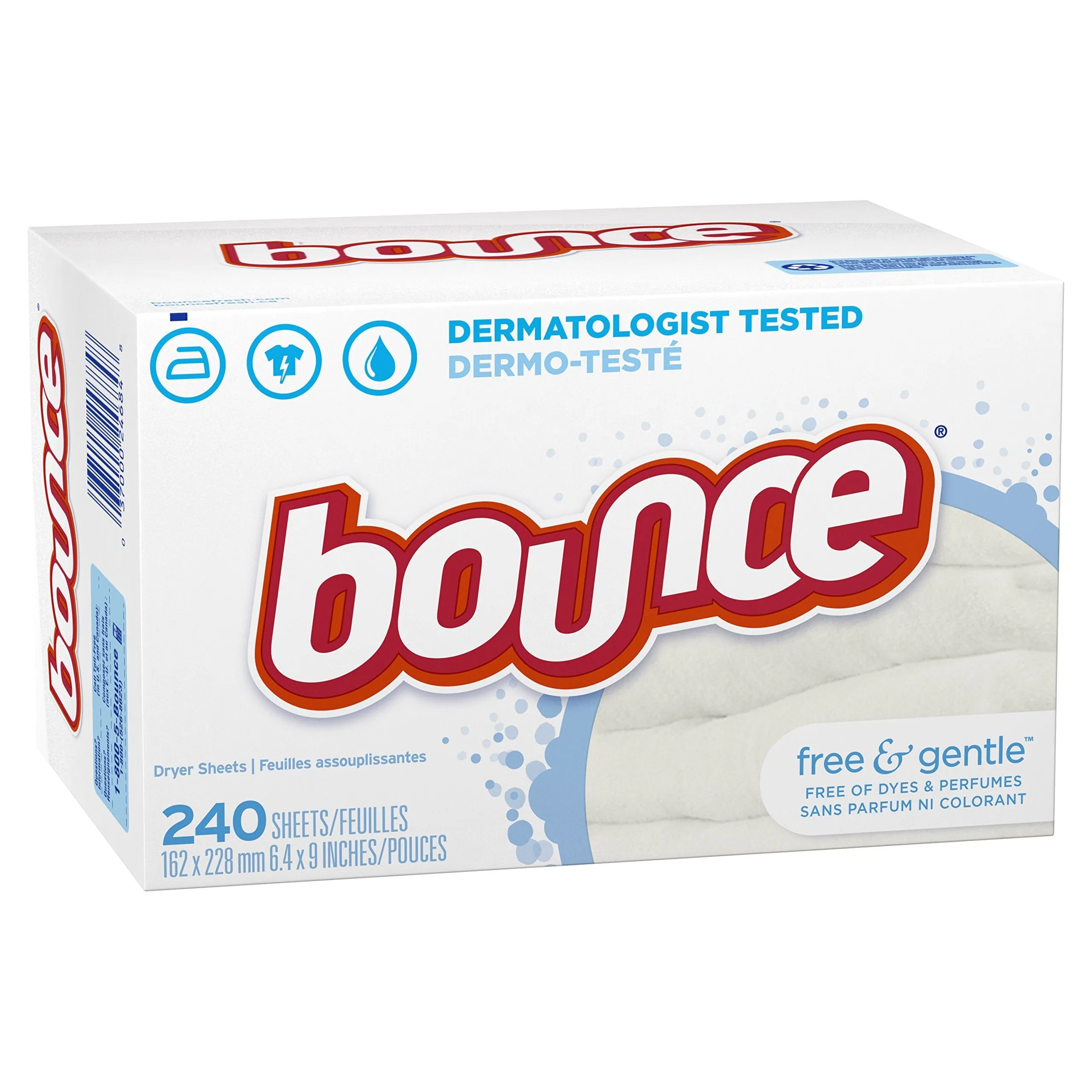 Bounce Free & Gentle Dryer Sheets, 240 Sheets, Unscented Fabric Softener Sheets, Hypoallergenic and Dermatologist Tested 240 Count (Pack of 1)