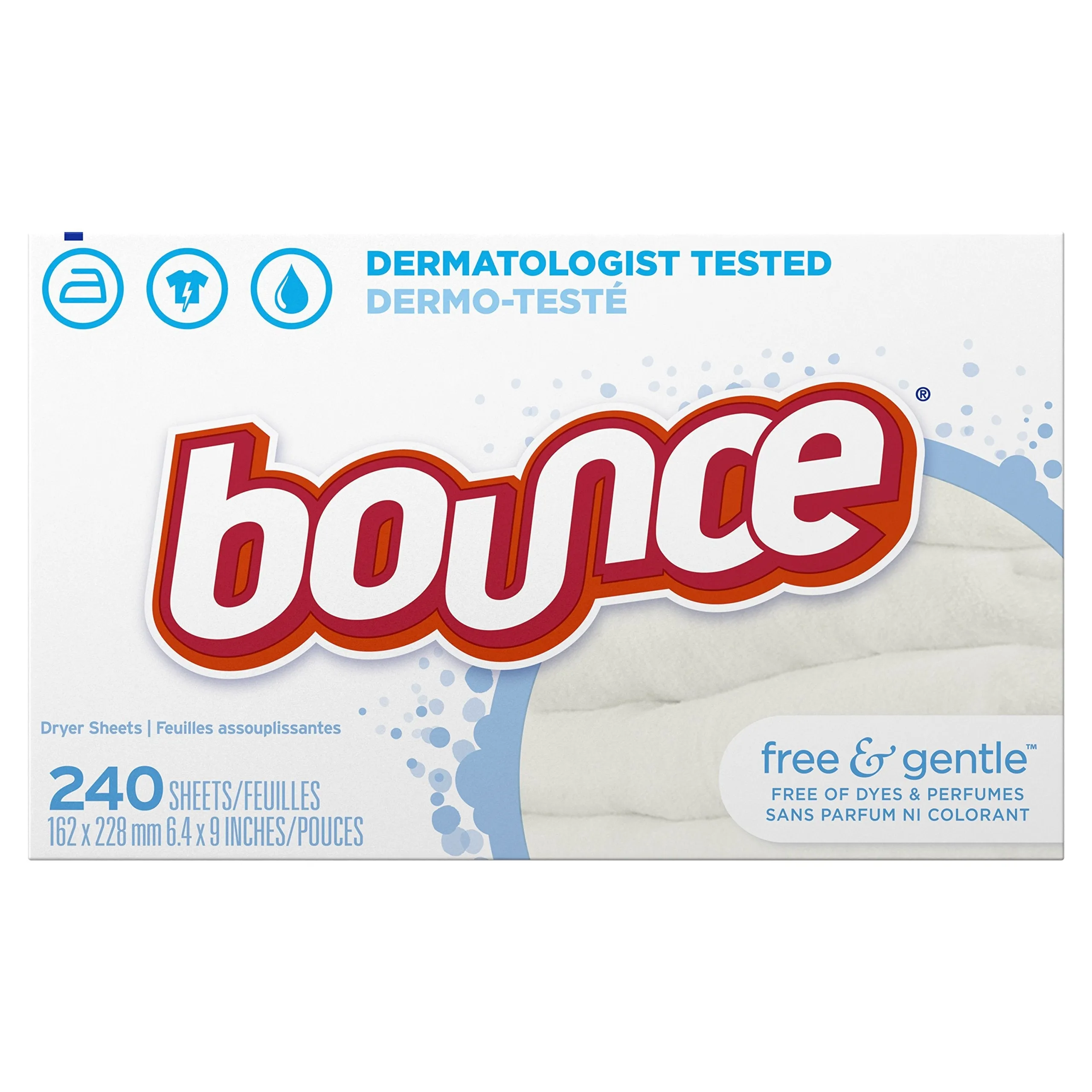 Bounce Free & Gentle Dryer Sheets, 240 Sheets, Unscented Fabric Softener Sheets, Hypoallergenic and Dermatologist Tested 240 Count (Pack of 1)