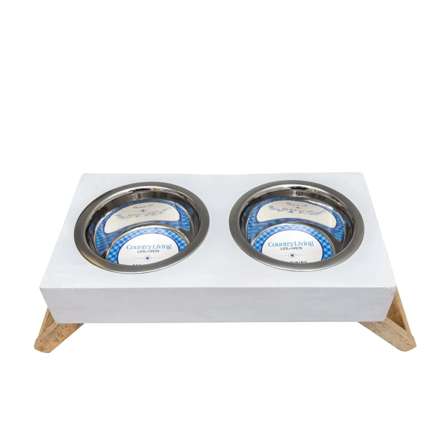 Eco-Friendly Elevated Dog Wood Feeder (Distressed White) - Stylish and Sustainable Pet Feeder