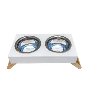 Eco-Friendly Elevated Dog Wood Feeder (Distressed White) - Stylish and Sustainable Pet Feeder