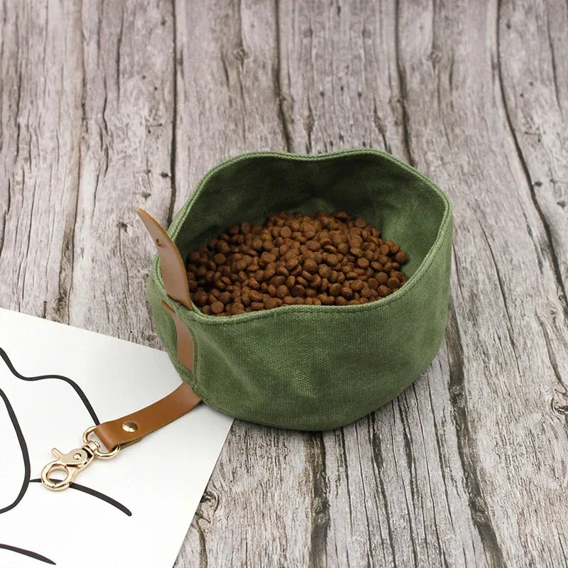 Foldable Canvas Dog Bowl for Travel - Large Capacity