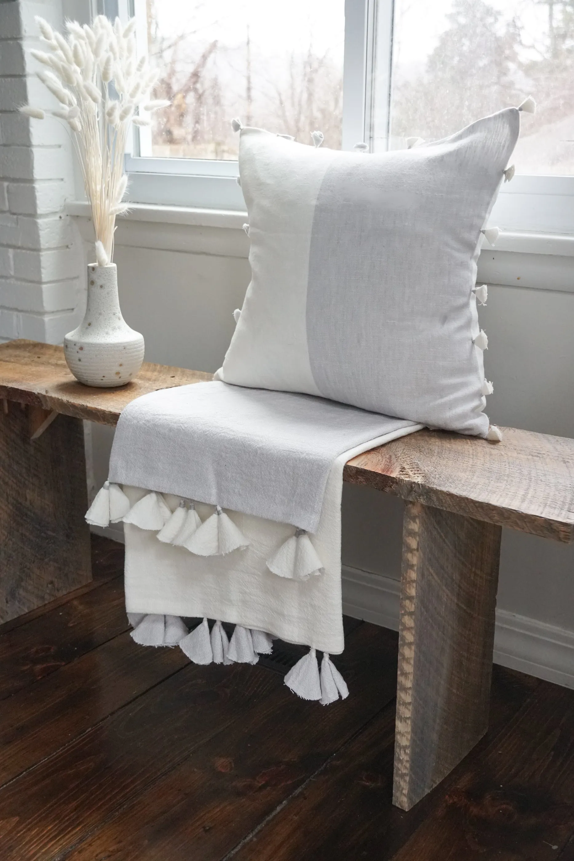 Light Grey Tassels So Soft Linen Pillows
