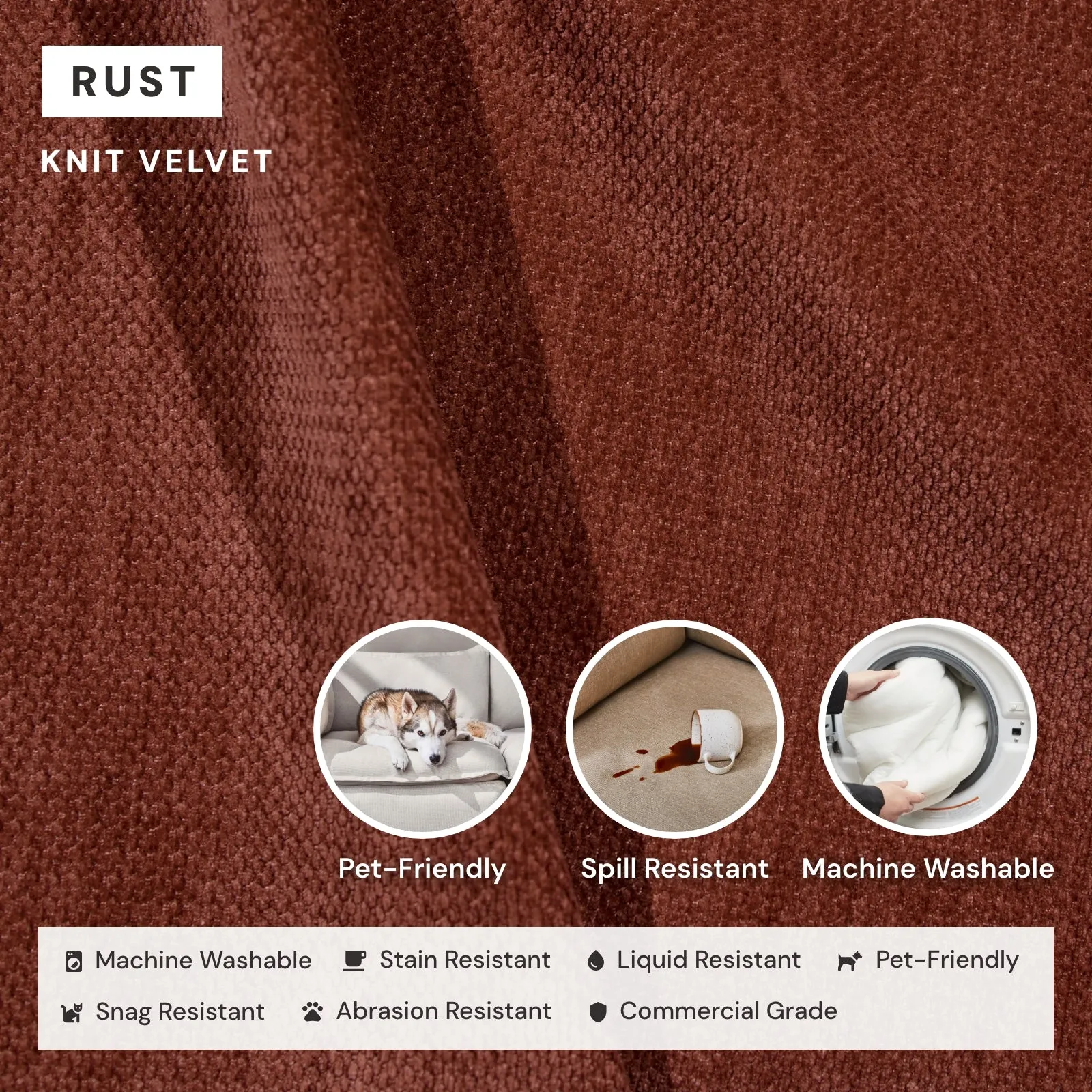 Modular Washable 6-Seater U-Sectional   Ottoman in Rust | Deluxe  Seat | Cloud Pillow