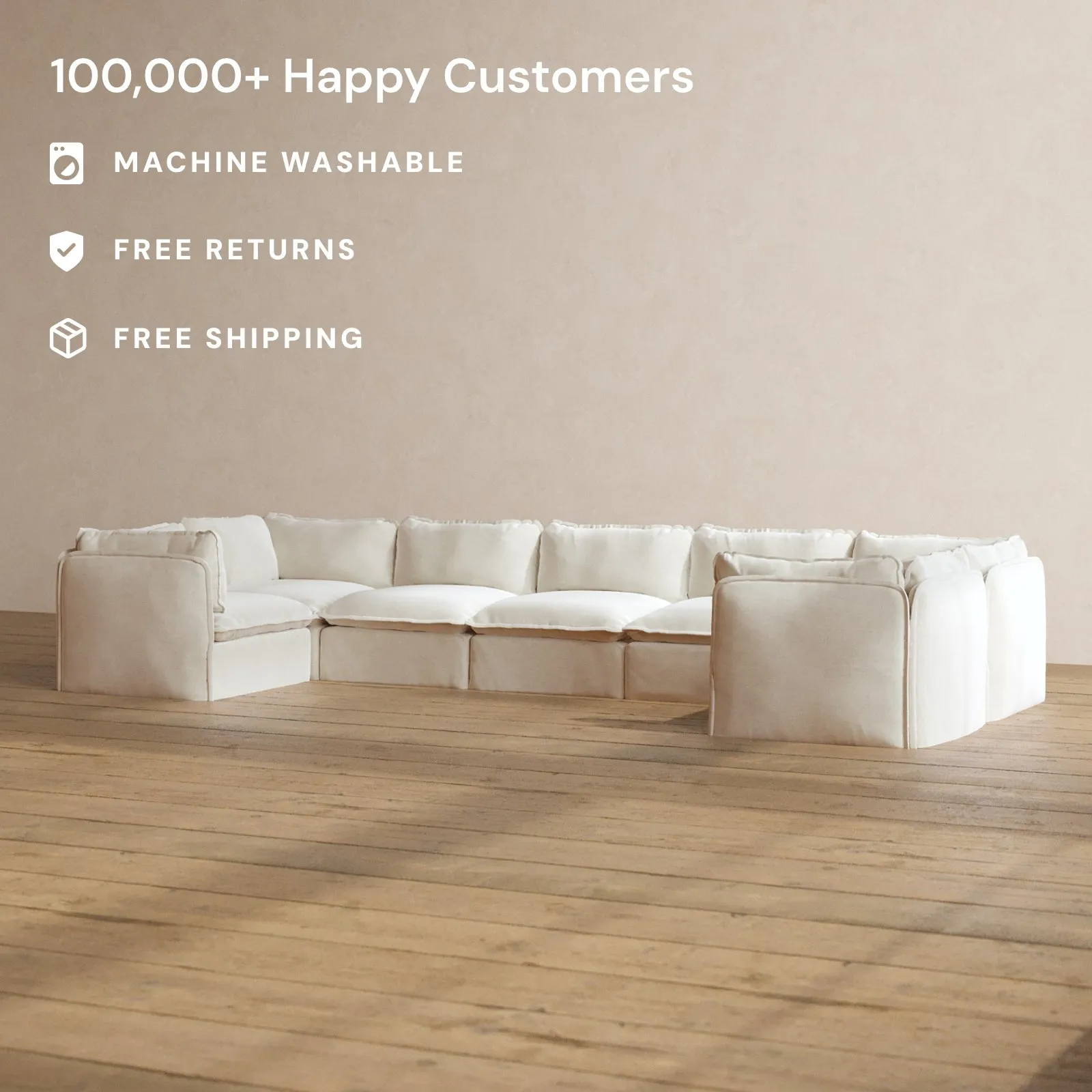 Modular Washable 7-Seater U-Sectional in Coco | Memorix  Seat | Cloud Pillow