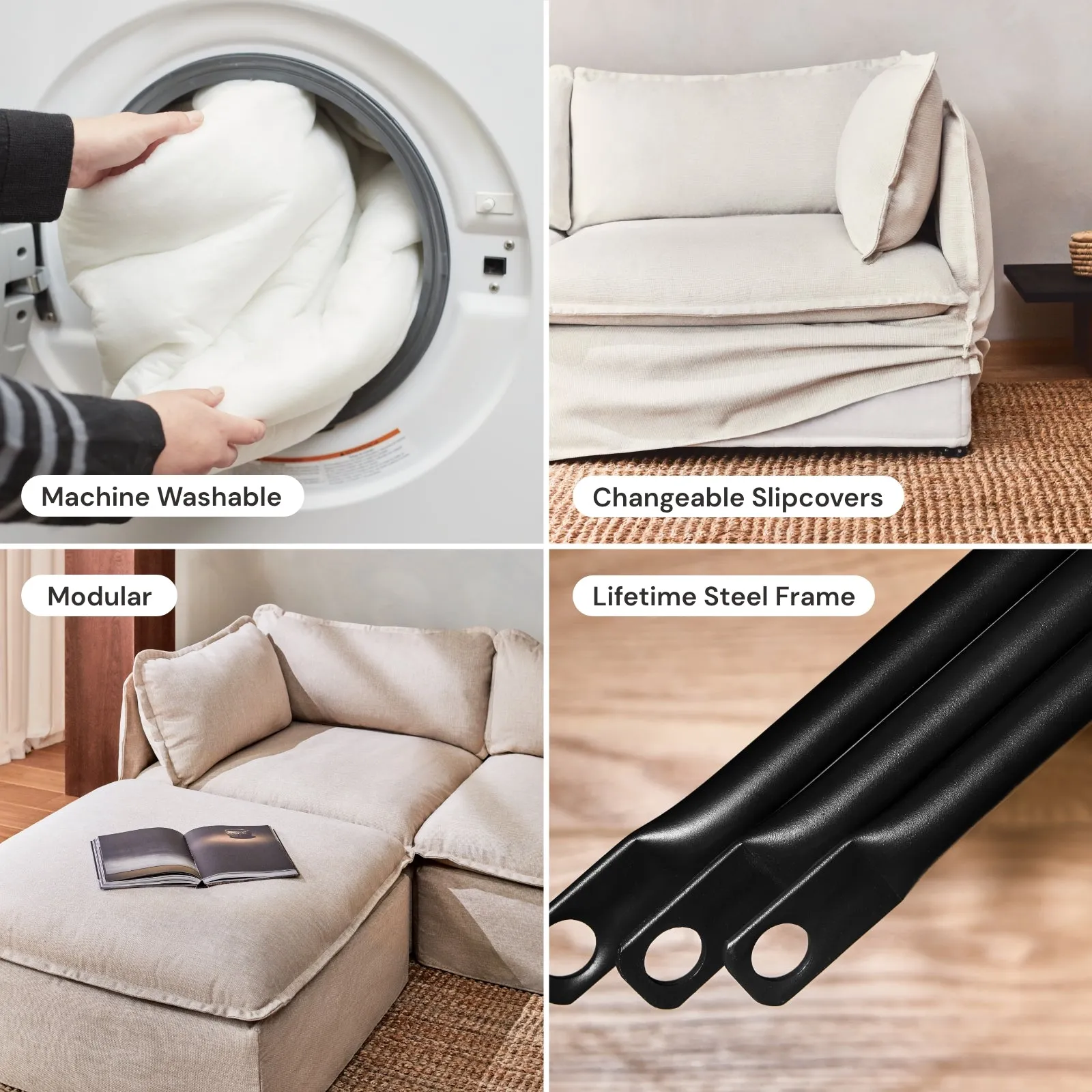 Modular Washable 7-Seater U-Sectional in Coco | Memorix  Seat | Cloud Pillow