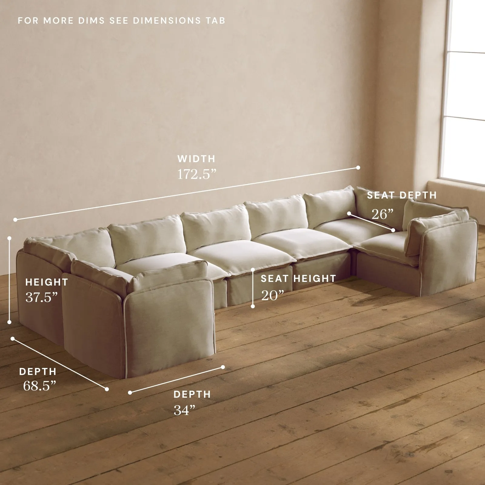 Modular Washable 7-Seater U-Sectional in Coco | Memorix  Seat | Cloud Pillow