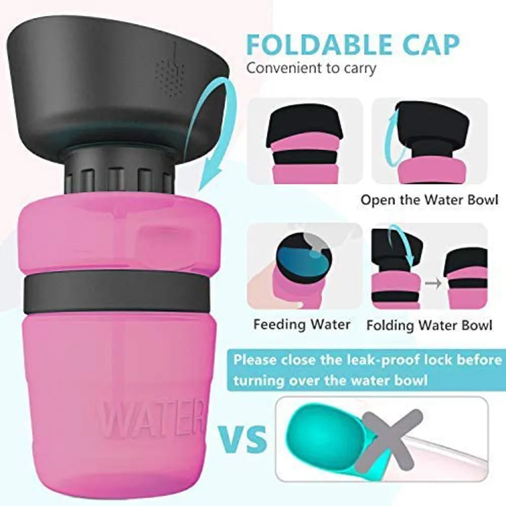 Portable Dog Water Bottle Foldable Pet Feeder Bowl Water Bottle Pets