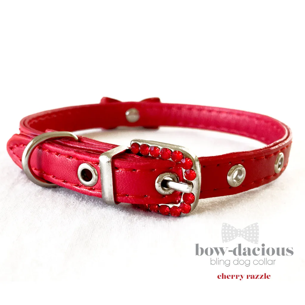 Red Rhinestone Bowtie Dog Collar Cherry Razzle Red Bling