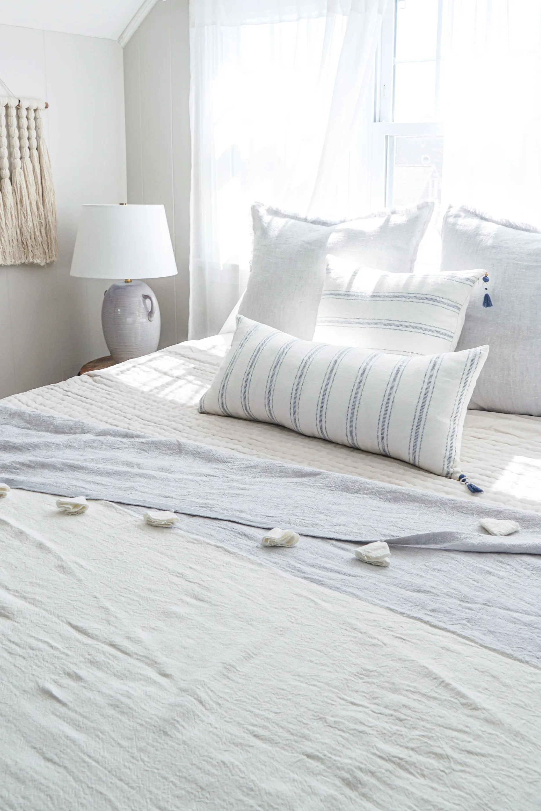 White with Blue Stripes So Soft Linen Pillow